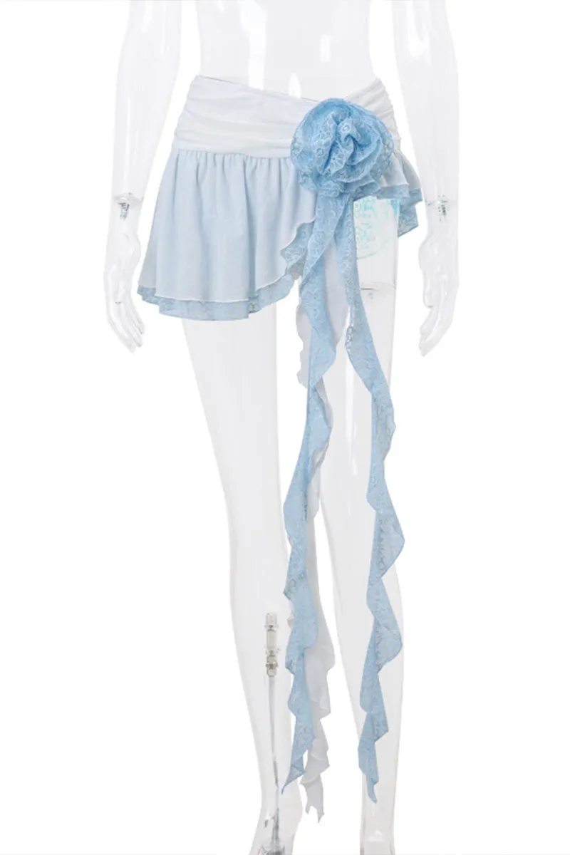 QK735 Floral Adorned Ruffle Mini Skirt