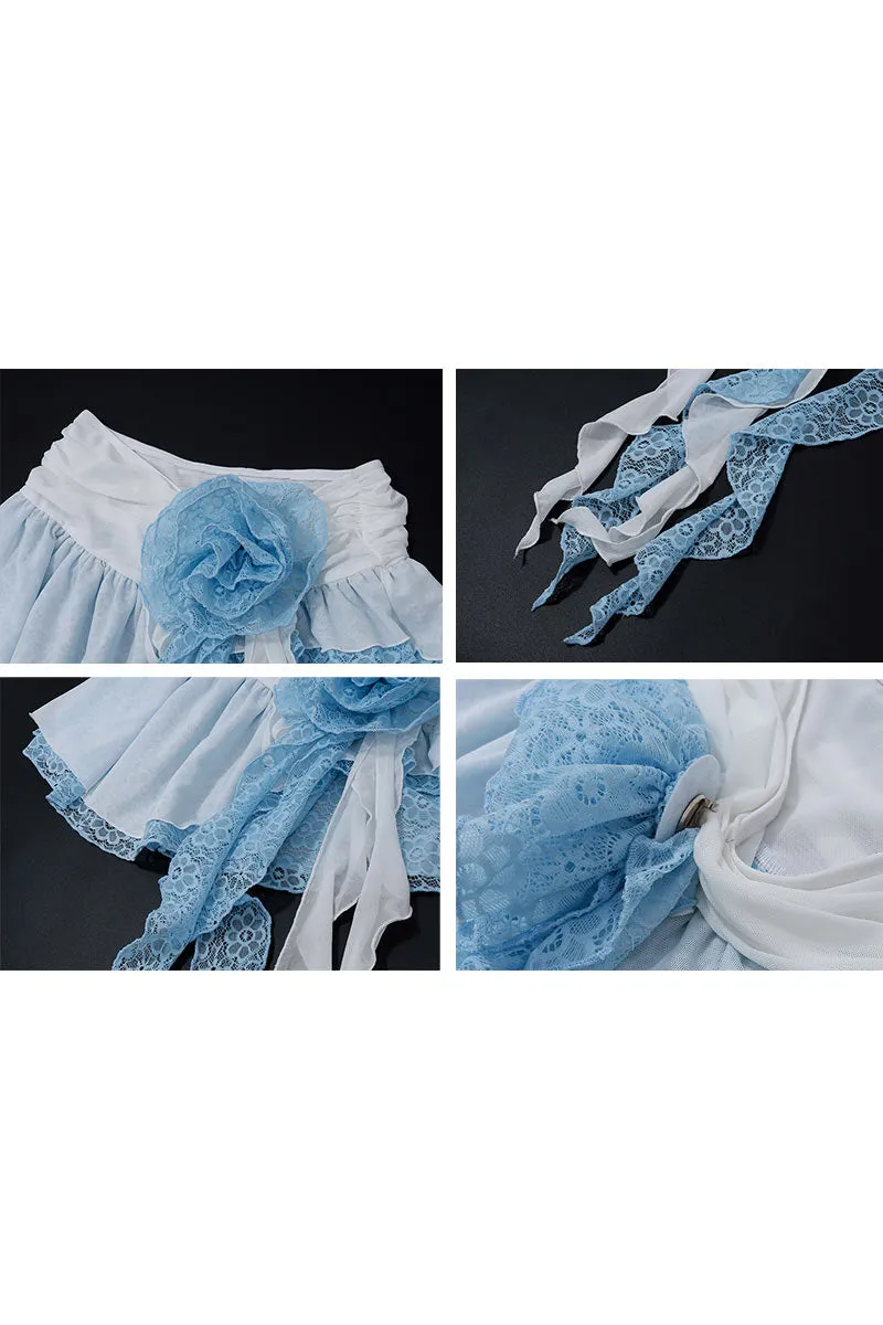 QK735 Floral Adorned Ruffle Mini Skirt