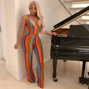 "3 Stripes Ur Out" Jumpsuit - Red/Multi