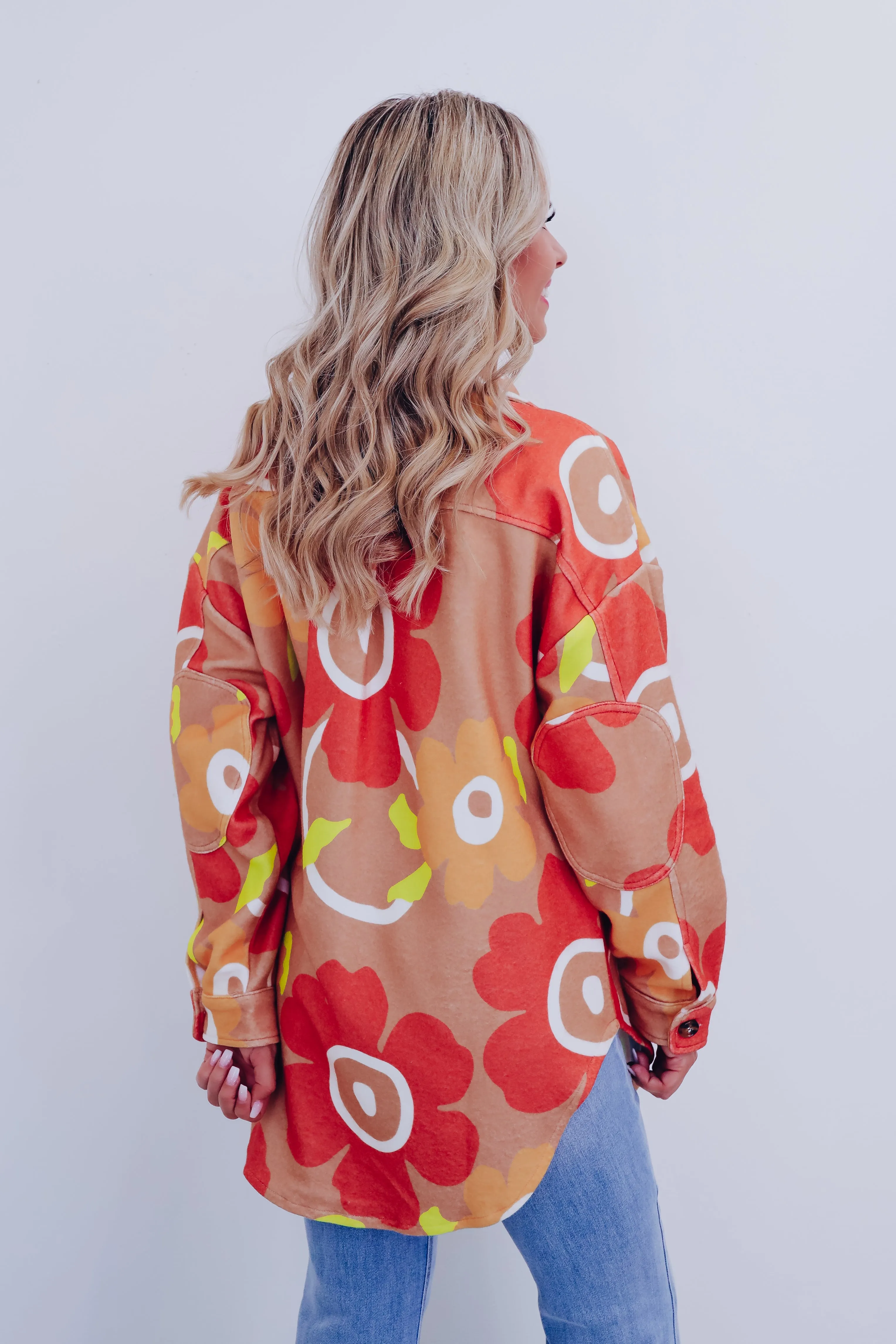 Retro Fun Floral Shacket - Orange