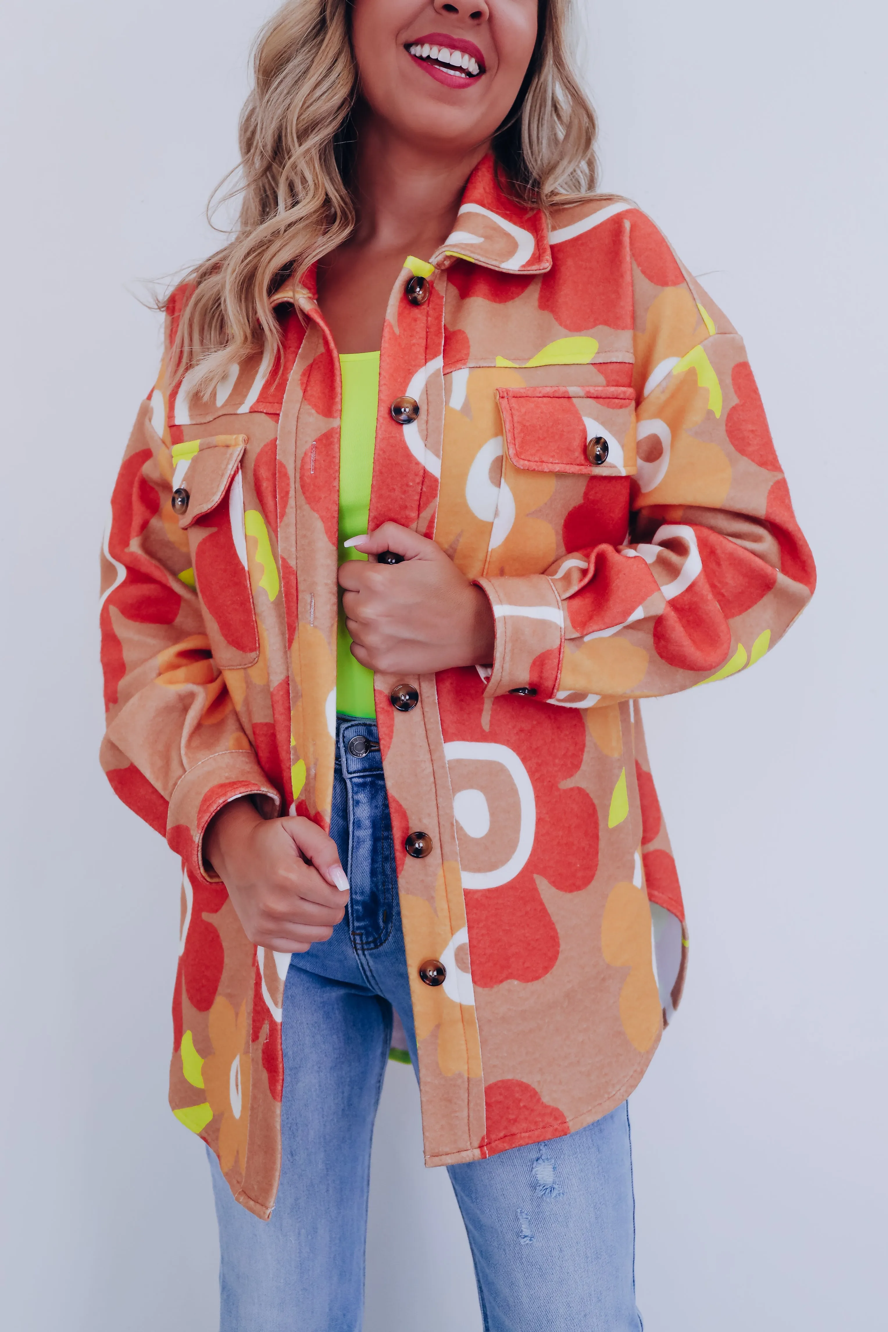 Retro Fun Floral Shacket - Orange