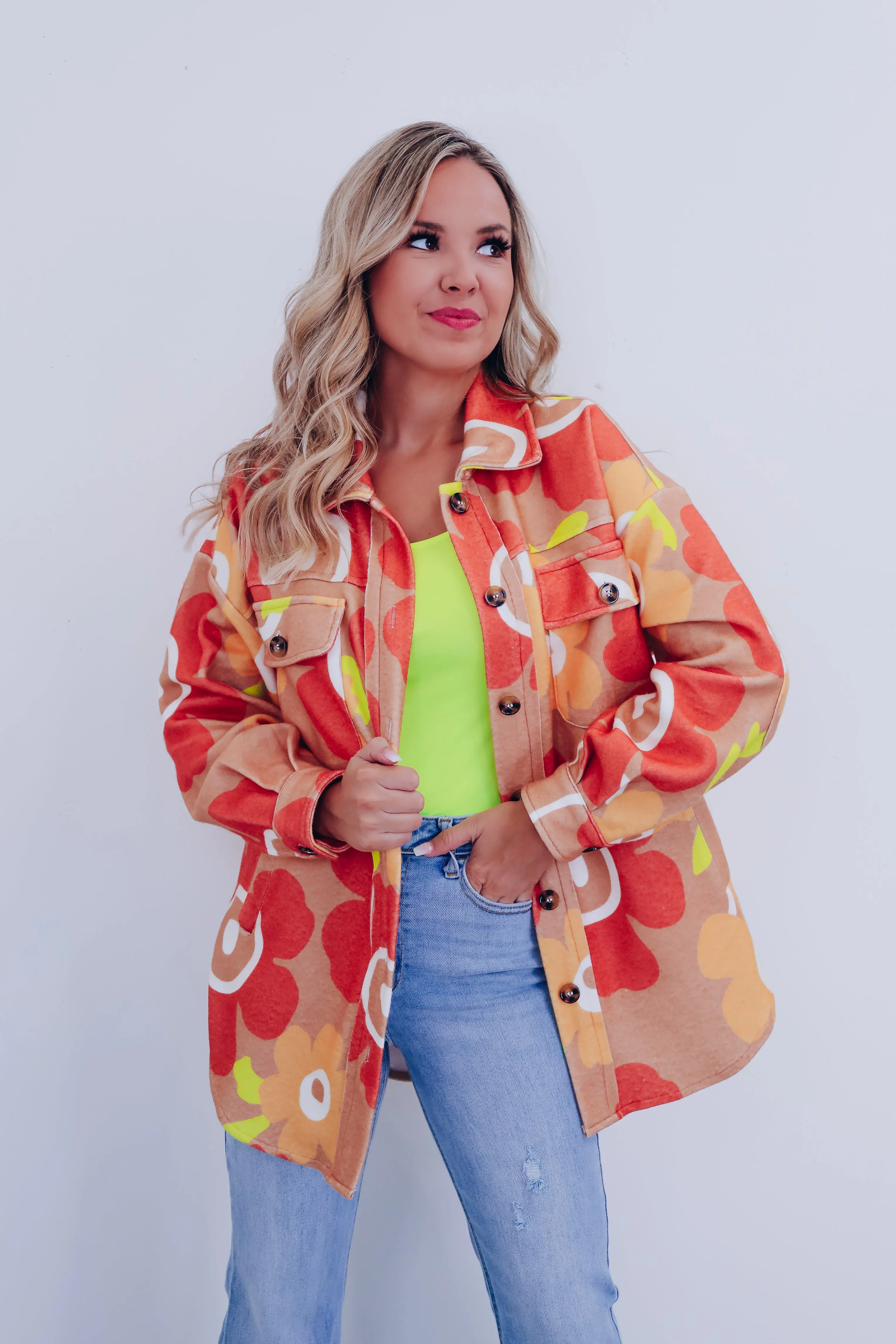 Retro Fun Floral Shacket - Orange