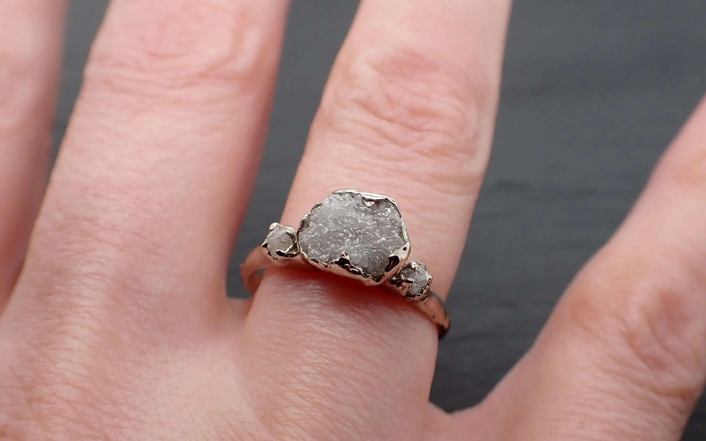 rough diamond 14k white gold engagement multi stone wedding ring byangeline 3416 Alternative Engagement