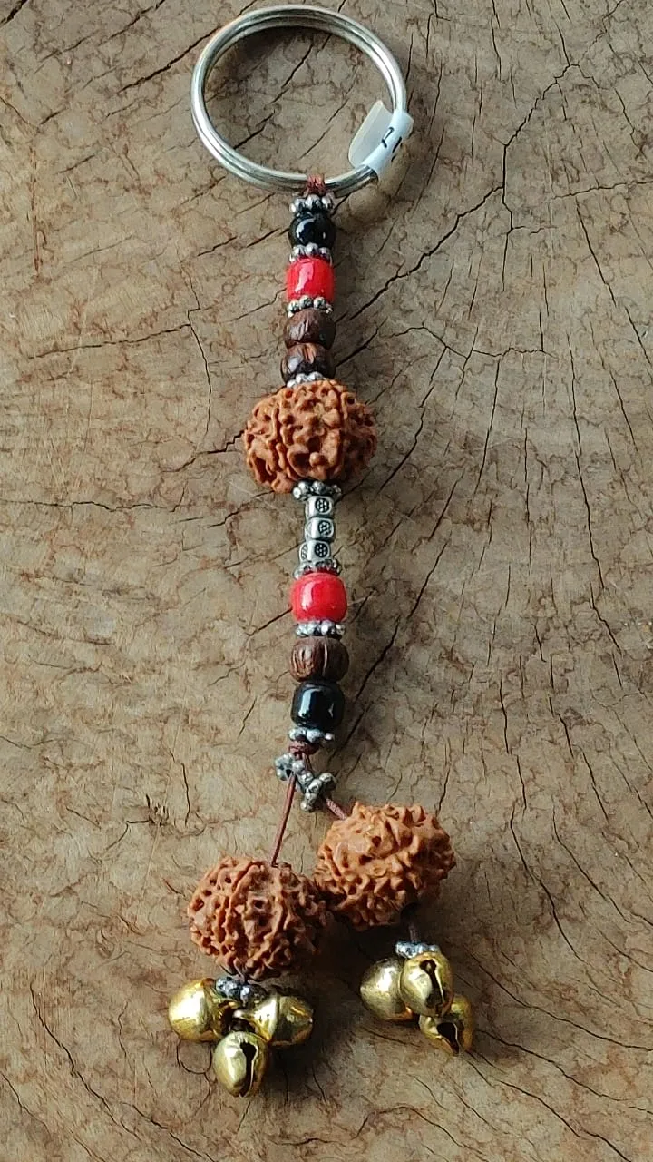 Rudraksha Bead and Bell Key chain