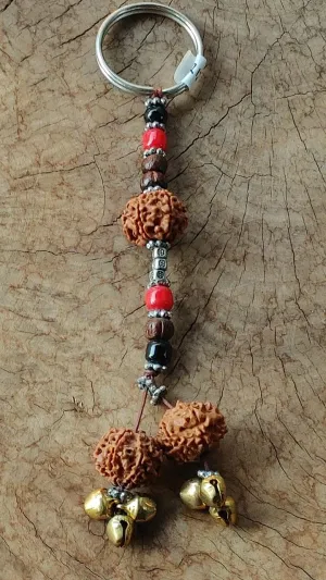 Rudraksha Bead and Bell Key chain