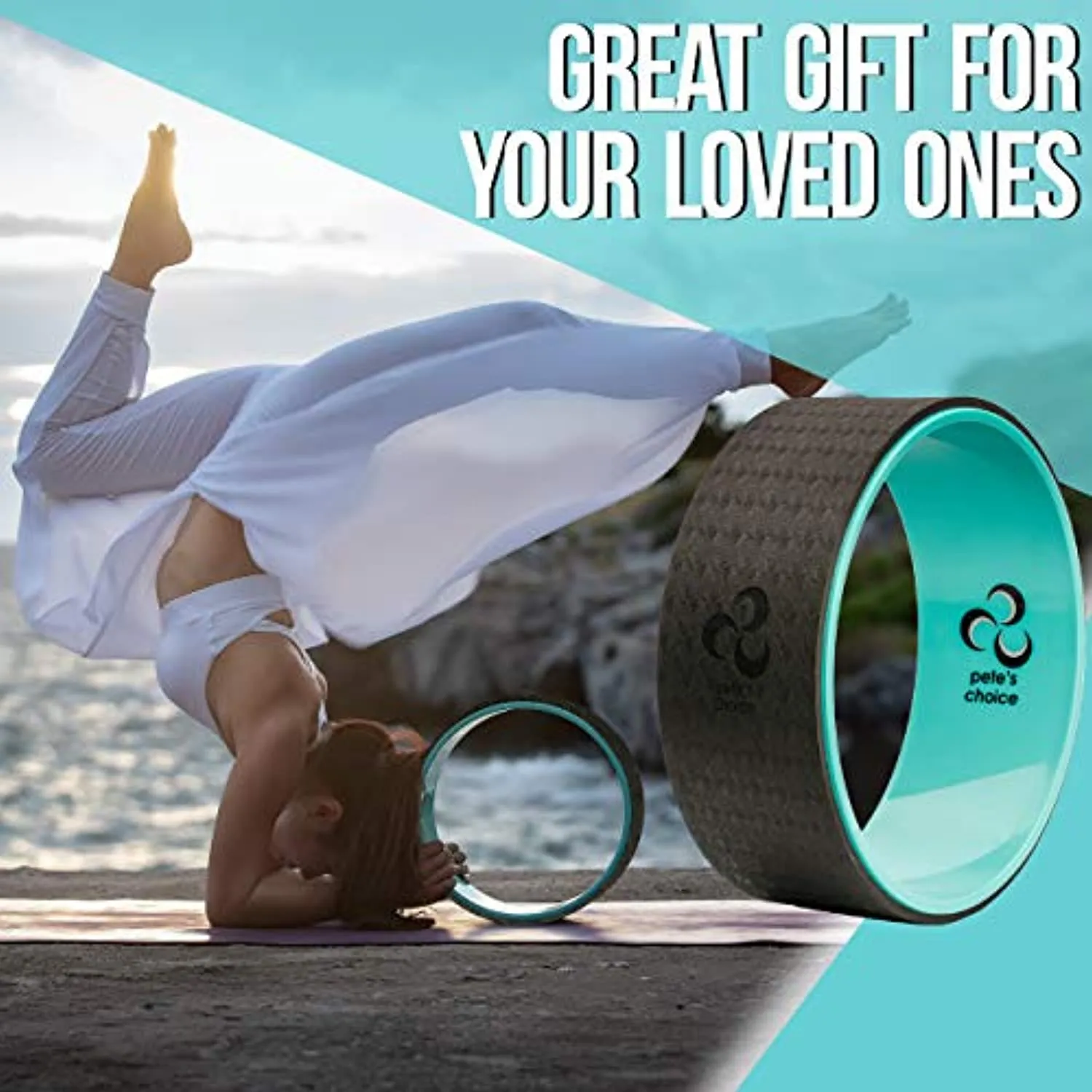 Ruedas de yoga con correa de yoga y guía de ejercicios. Accesorio cómodo y duradero para equilibrio de yoga, aumenta la flexibilidad y mejora la postura.