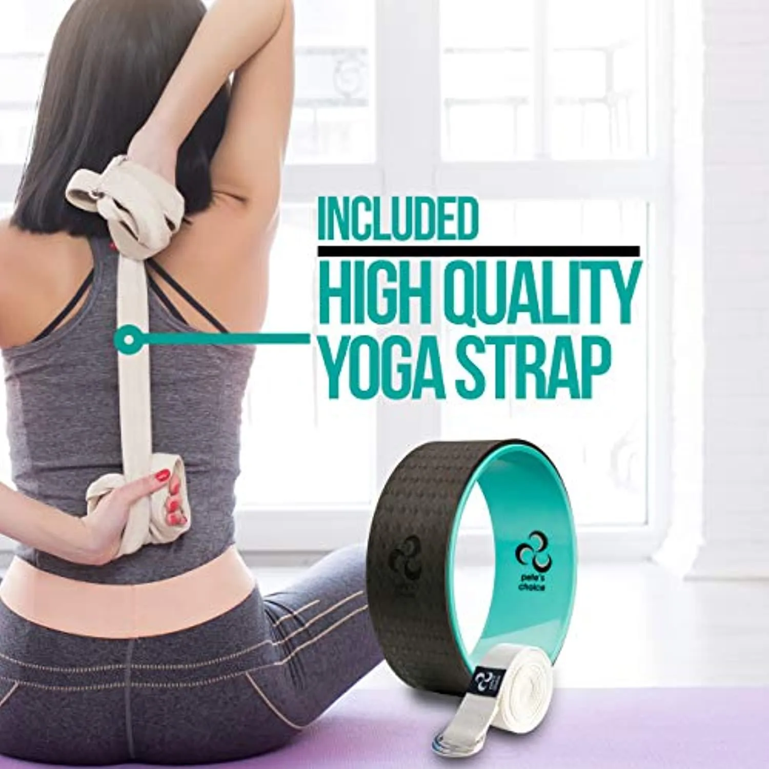 Ruedas de yoga con correa de yoga y guía de ejercicios. Accesorio cómodo y duradero para equilibrio de yoga, aumenta la flexibilidad y mejora la postura.