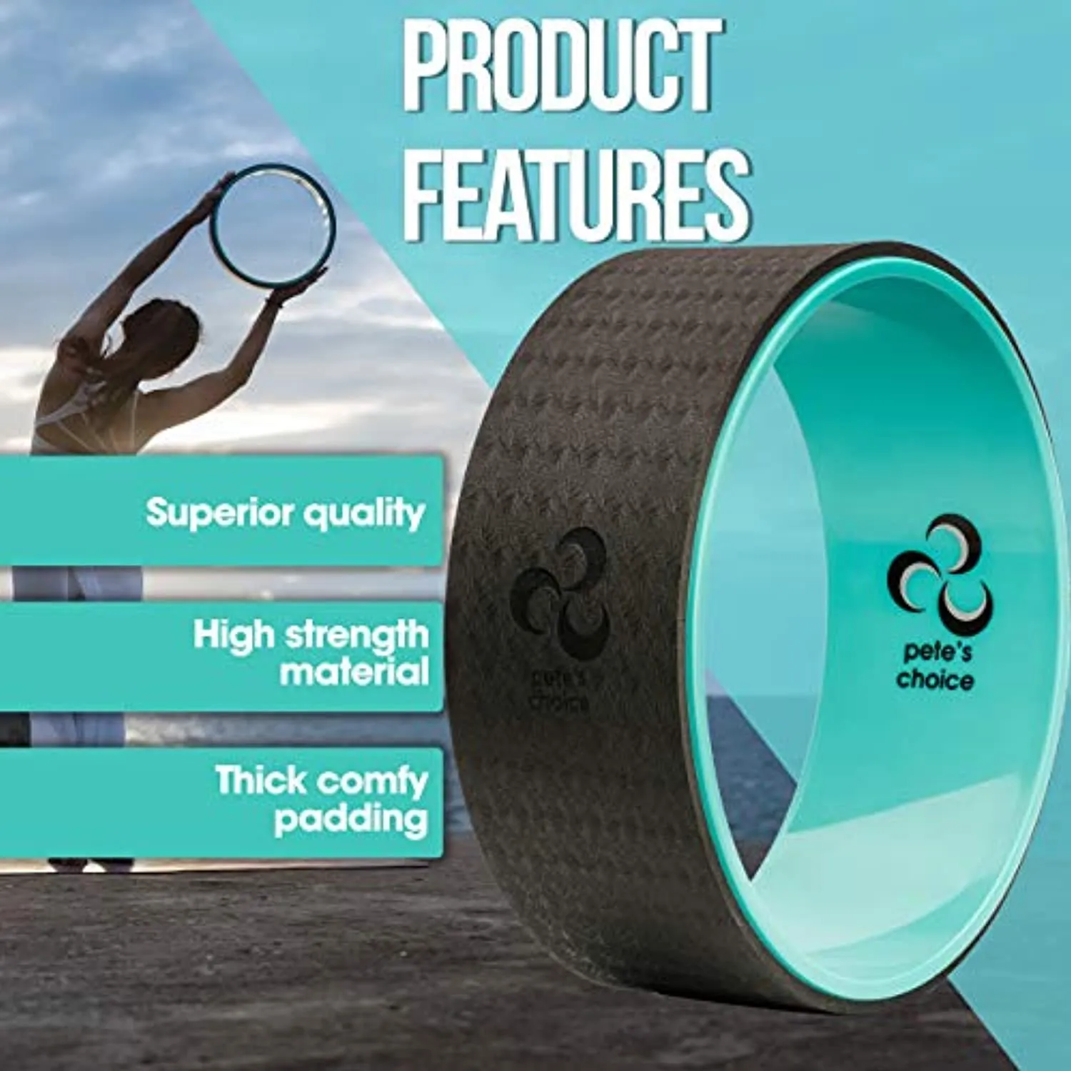 Ruedas de yoga con correa de yoga y guía de ejercicios. Accesorio cómodo y duradero para equilibrio de yoga, aumenta la flexibilidad y mejora la postura.