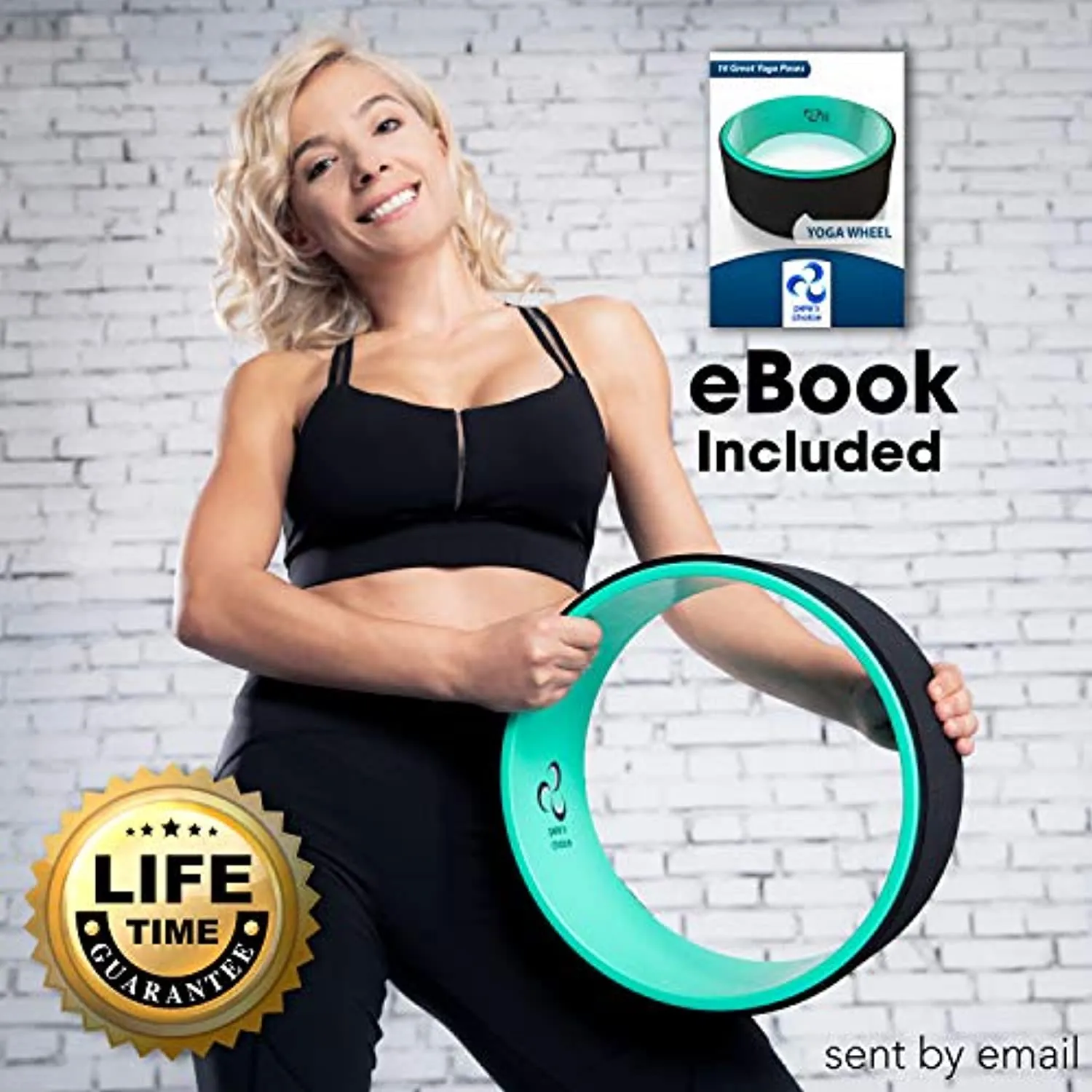 Ruedas de yoga con correa de yoga y guía de ejercicios. Accesorio cómodo y duradero para equilibrio de yoga, aumenta la flexibilidad y mejora la postura.