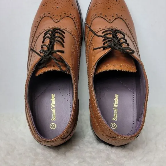 Samuel Windsor Mens Shoes  Size 12 Oxford  Wingtips Brown Leather Rubber Sole