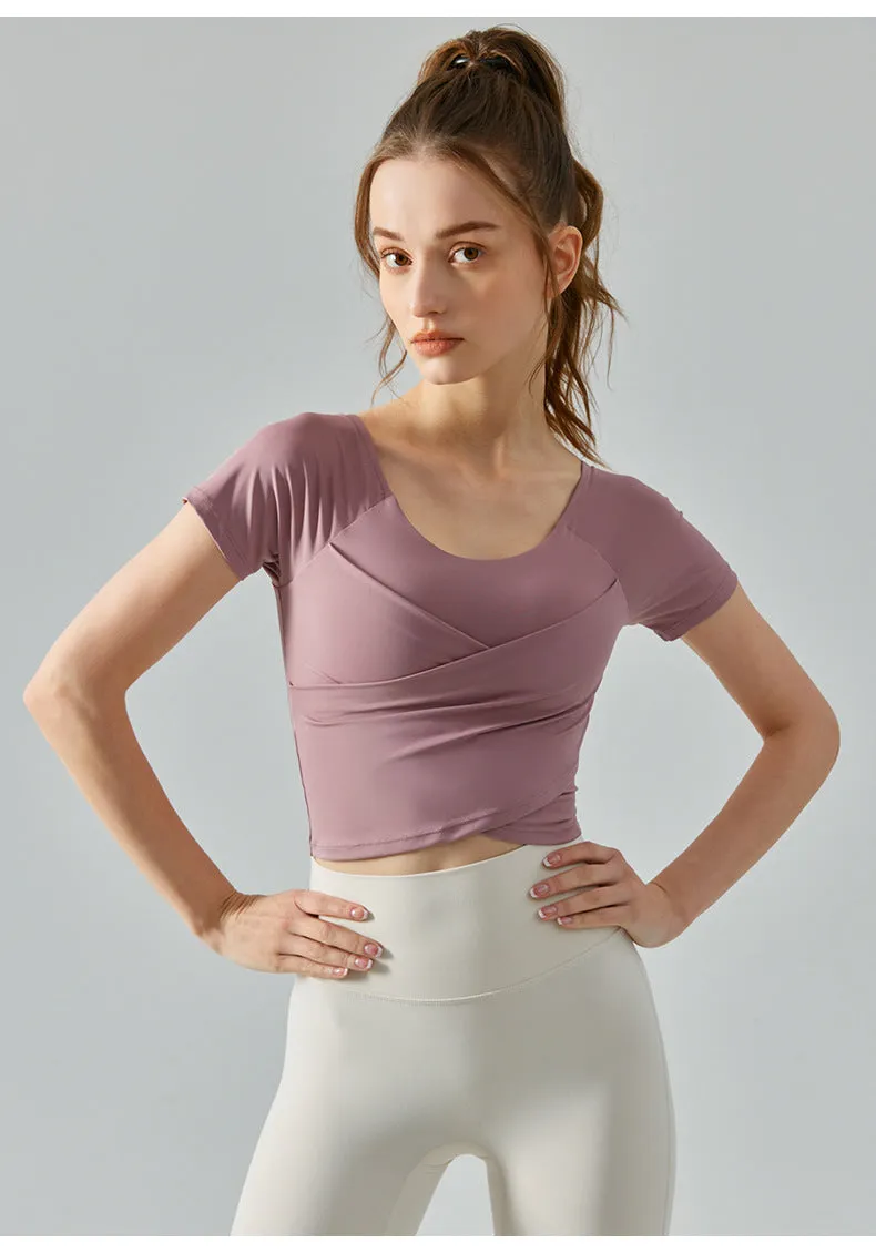 Seamless Short Sleeve Yoga Top | Removable Chest Pads, Slim Fit
