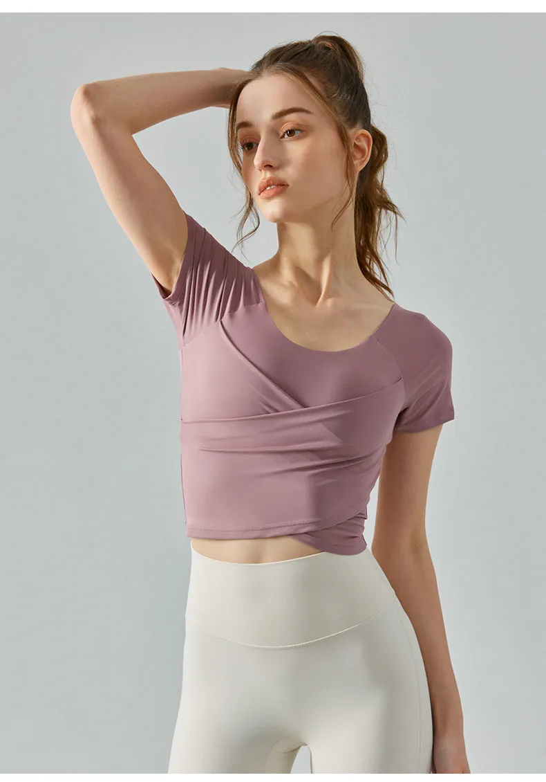 Seamless Short Sleeve Yoga Top | Removable Chest Pads, Slim Fit
