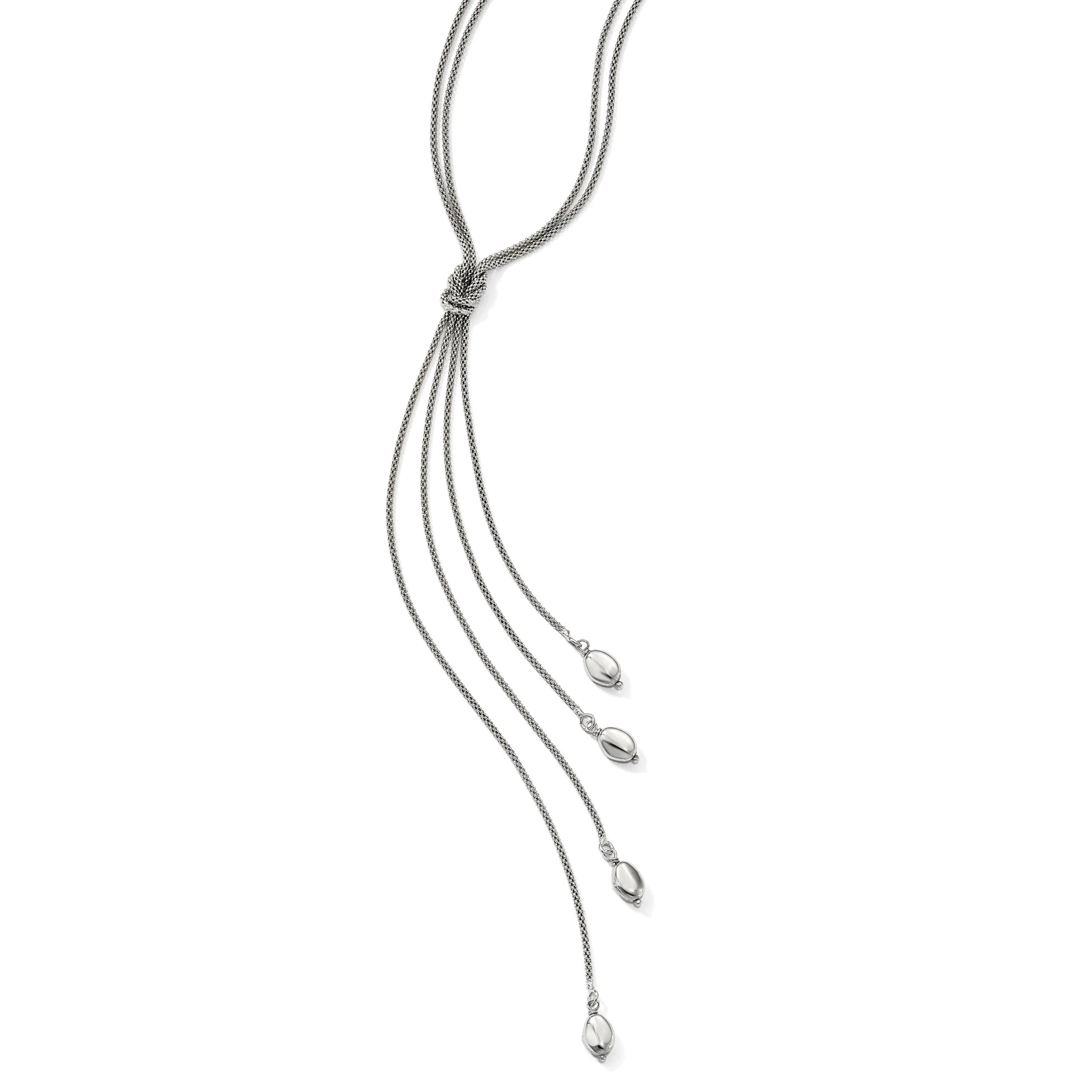 Silver Multi-strand Bead Dangle Knot Necklace