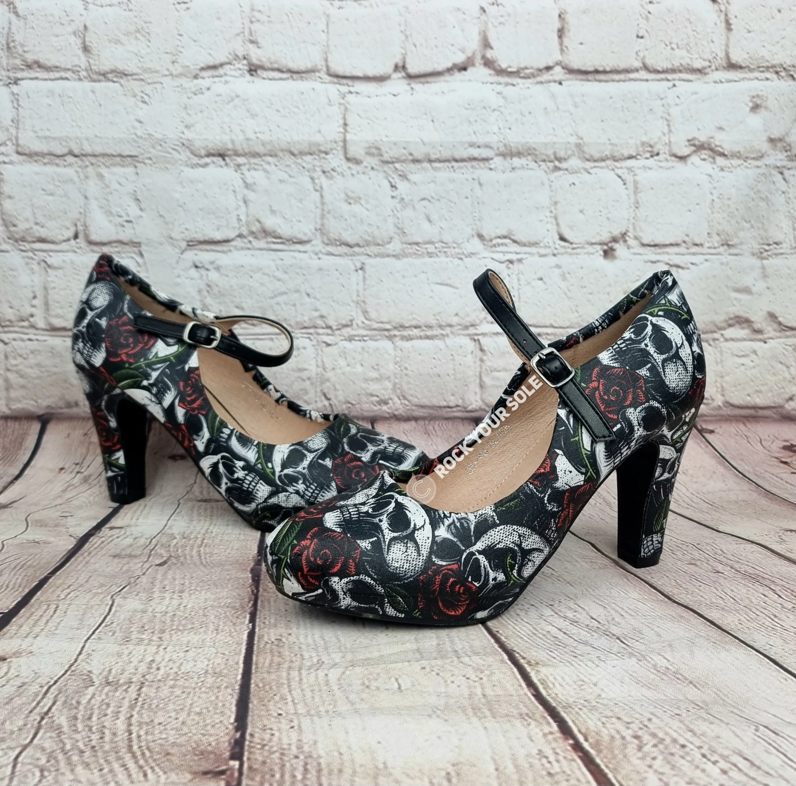 Skulls and Roses 4inch heels with staps