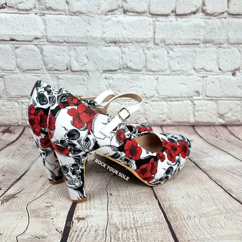 Skulls and roses 4inch heels with staps