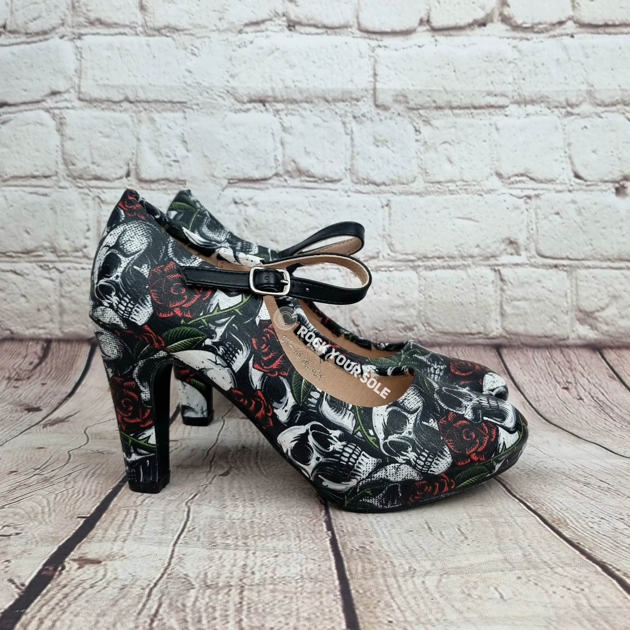 Skulls and Roses 4inch heels with staps