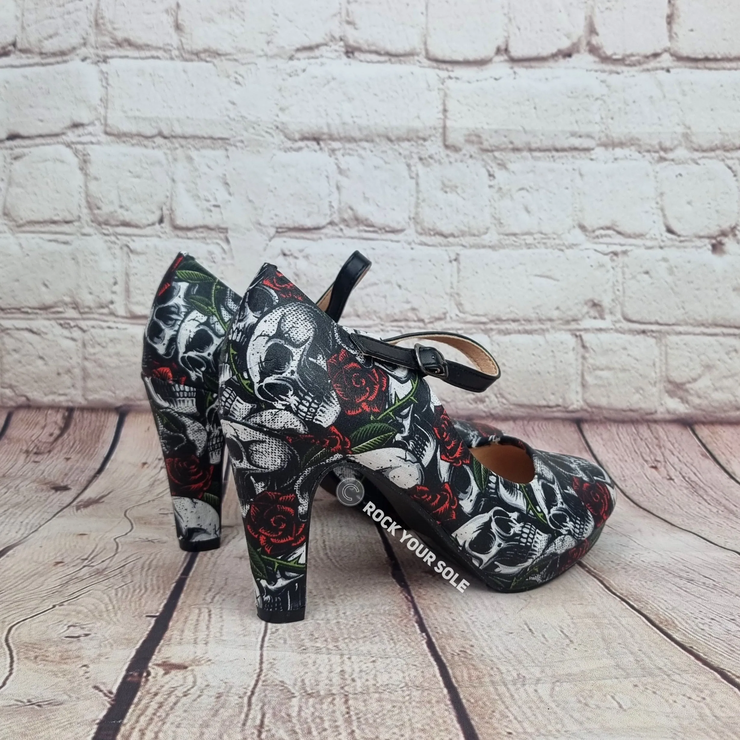 Skulls and Roses 4inch heels with staps