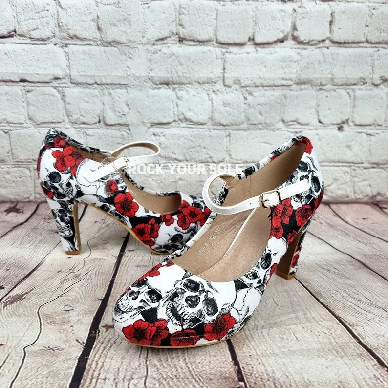 Skulls and roses 4inch heels with staps