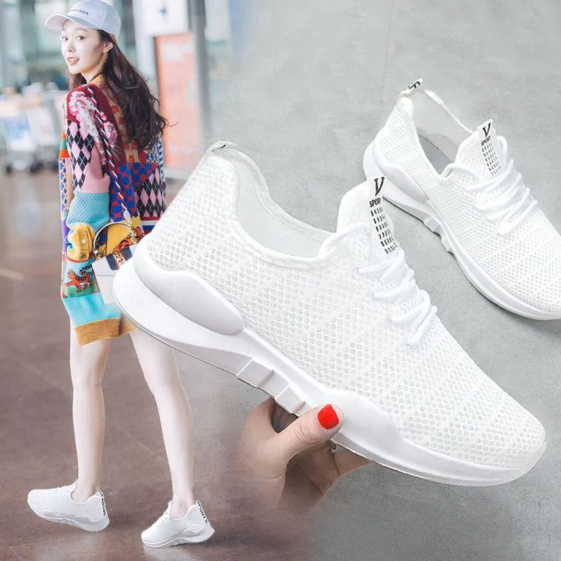 Spring and Summer Mesh Sports Shoes Women's Breathable Running Shoes Trend All-match Casual Shoes Hollow Flat Shoes Ladies Sports Shoes