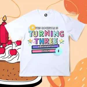This Rockstar is turning THREE | Party Theme Personalized T-Shirt