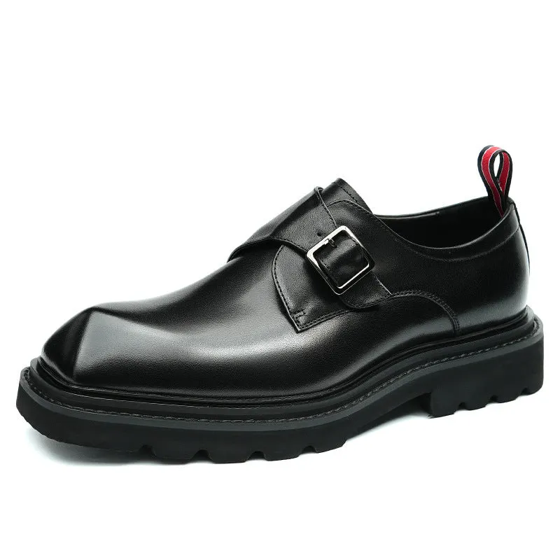Top Layer Cowhide Men's Leather Shoes Business Casual Leather Shoes Men's Genuine Cattlehide Leather Surface British Buckle Monk Shoes Platform Men's Shoes68905