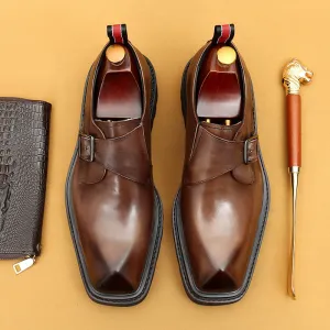 Top Layer Cowhide Men's Leather Shoes Business Casual Leather Shoes Men's Genuine Cattlehide Leather Surface British Buckle Monk Shoes Platform Men's Shoes68905