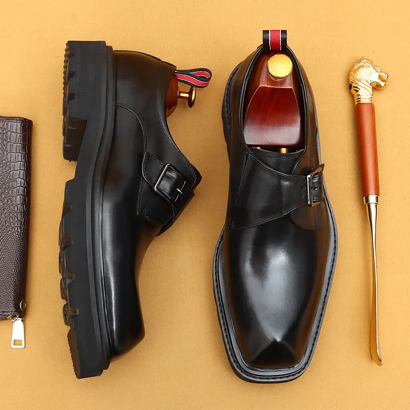 Top Layer Cowhide Men's Leather Shoes Business Casual Leather Shoes Men's Genuine Cattlehide Leather Surface British Buckle Monk Shoes Platform Men's Shoes68905