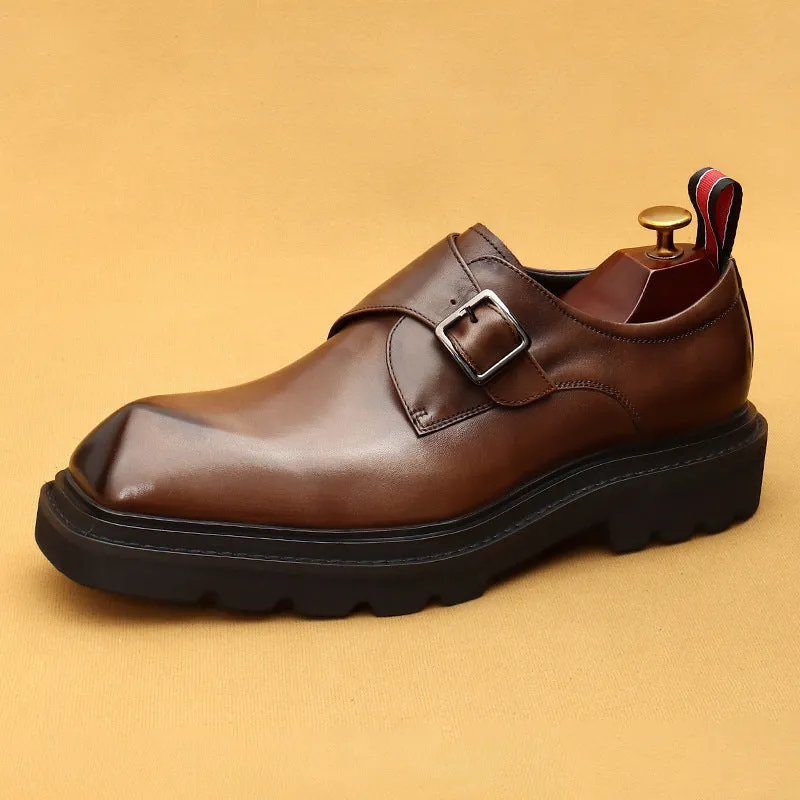 Top Layer Cowhide Men's Leather Shoes Business Casual Leather Shoes Men's Genuine Cattlehide Leather Surface British Buckle Monk Shoes Platform Men's Shoes68905