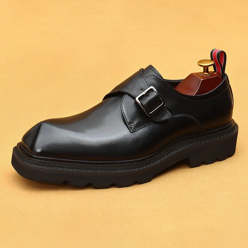 Top Layer Cowhide Men's Leather Shoes Business Casual Leather Shoes Men's Genuine Cattlehide Leather Surface British Buckle Monk Shoes Platform Men's Shoes68905