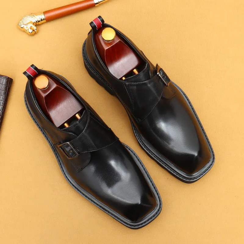 Top Layer Cowhide Men's Leather Shoes Business Casual Leather Shoes Men's Genuine Cattlehide Leather Surface British Buckle Monk Shoes Platform Men's Shoes68905