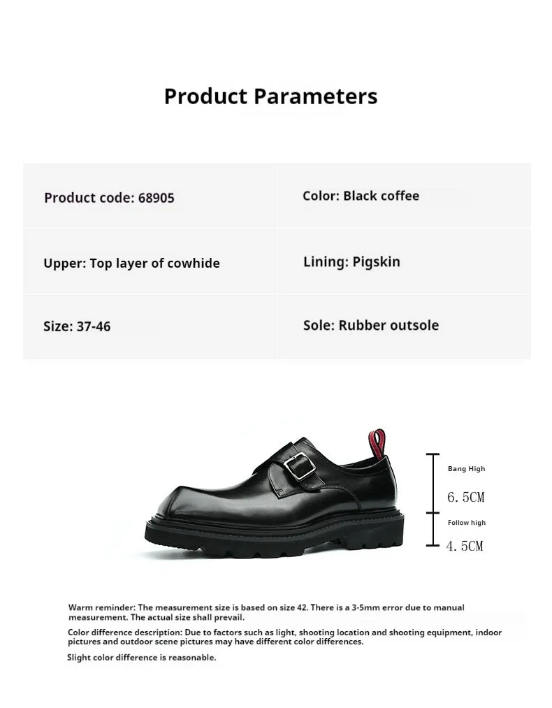Top Layer Cowhide Men's Leather Shoes Business Casual Leather Shoes Men's Genuine Cattlehide Leather Surface British Buckle Monk Shoes Platform Men's Shoes68905
