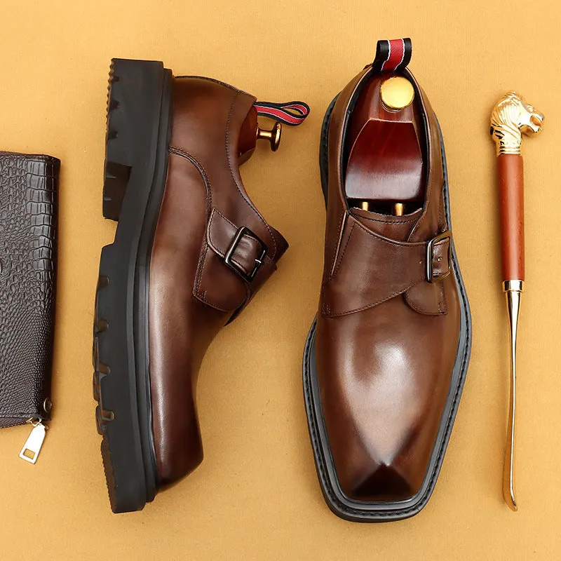 Top Layer Cowhide Men's Leather Shoes Business Casual Leather Shoes Men's Genuine Cattlehide Leather Surface British Buckle Monk Shoes Platform Men's Shoes68905