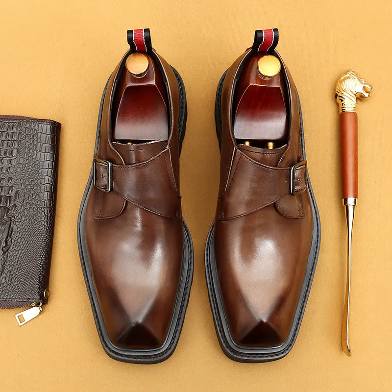 Top Layer Cowhide Men's Leather Shoes Business Casual Leather Shoes Men's Genuine Cattlehide Leather Surface British Buckle Monk Shoes Platform Men's Shoes68905