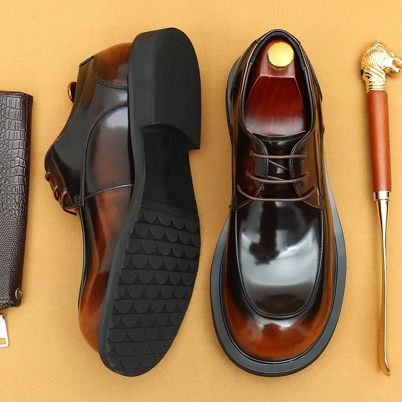 Top Layer Cowhide Men's Leather Shoes Business Casual Leather Shoes Men's Wide Feet British Glossy Big Head Top Layer Cowhide Youth Derby Shoes23692