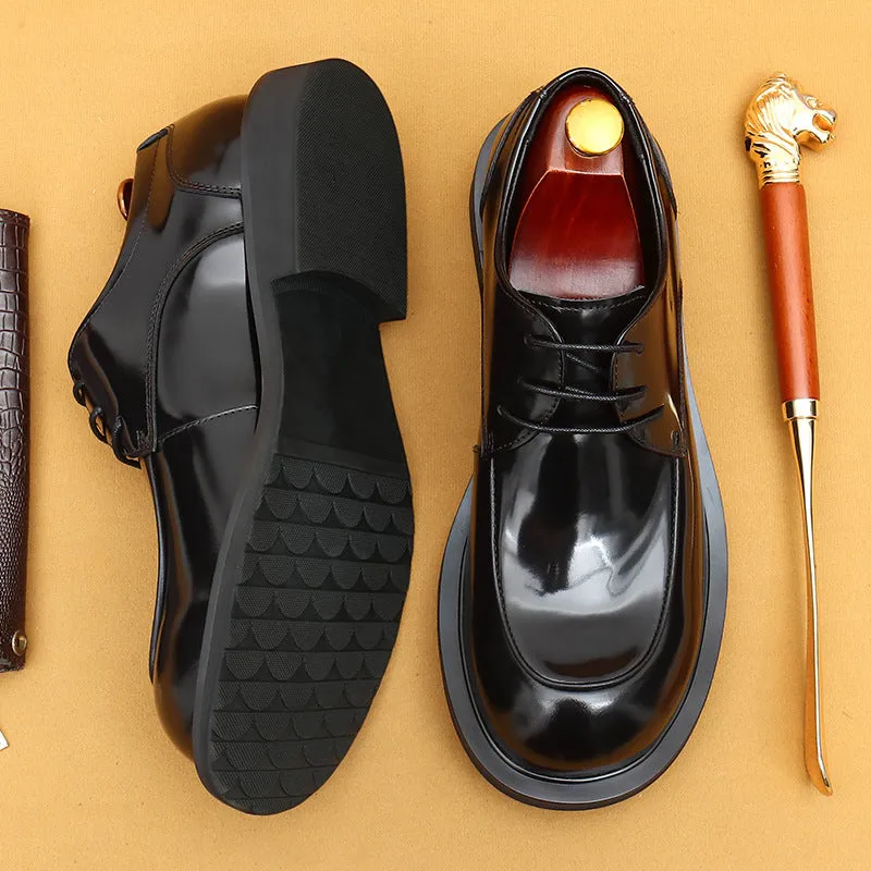 Top Layer Cowhide Men's Leather Shoes Business Casual Leather Shoes Men's Wide Feet British Glossy Big Head Top Layer Cowhide Youth Derby Shoes23692