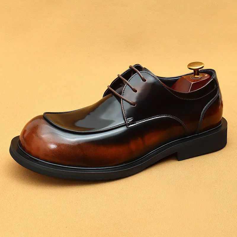 Top Layer Cowhide Men's Leather Shoes Business Casual Leather Shoes Men's Wide Feet British Glossy Big Head Top Layer Cowhide Youth Derby Shoes23692