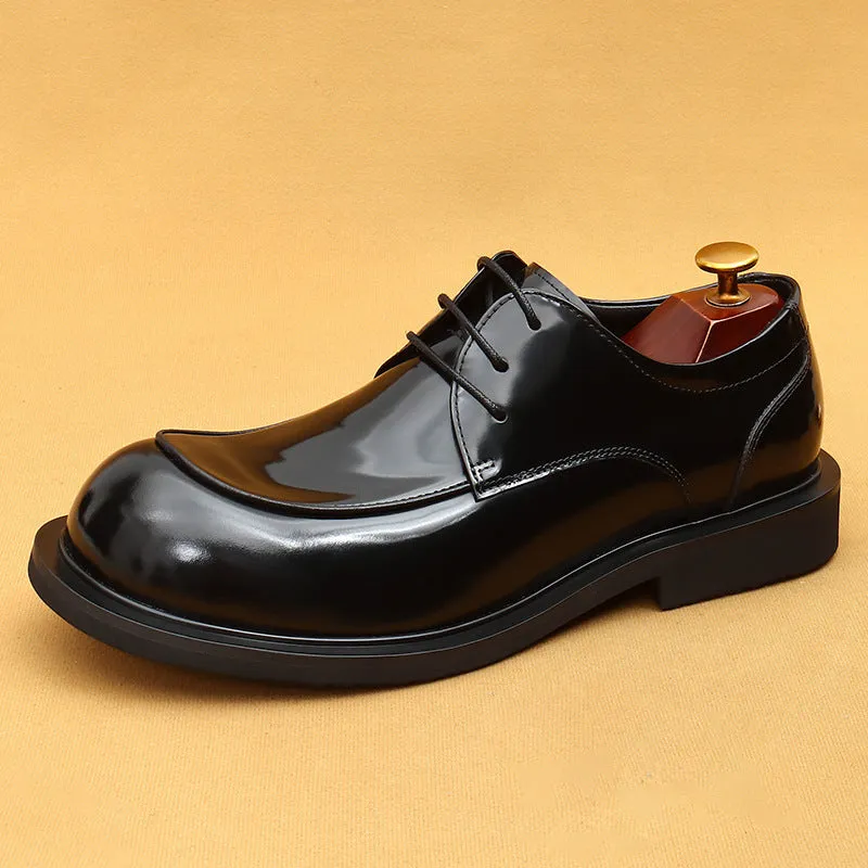 Top Layer Cowhide Men's Leather Shoes Business Casual Leather Shoes Men's Wide Feet British Glossy Big Head Top Layer Cowhide Youth Derby Shoes23692