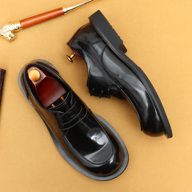Top Layer Cowhide Men's Leather Shoes Business Casual Leather Shoes Men's Wide Feet British Glossy Big Head Top Layer Cowhide Youth Derby Shoes23692