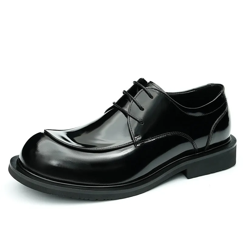 Top Layer Cowhide Men's Leather Shoes Business Casual Leather Shoes Men's Wide Feet British Glossy Big Head Top Layer Cowhide Youth Derby Shoes23692