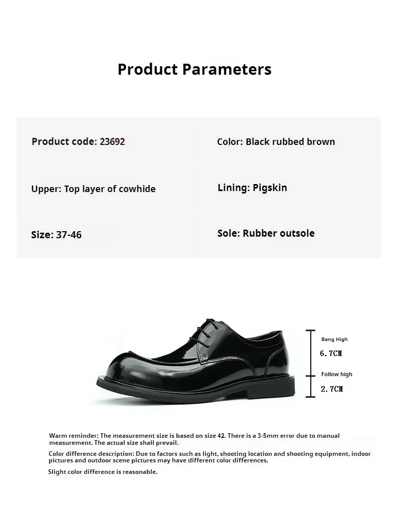 Top Layer Cowhide Men's Leather Shoes Business Casual Leather Shoes Men's Wide Feet British Glossy Big Head Top Layer Cowhide Youth Derby Shoes23692