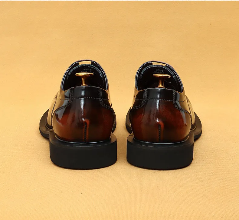 Top Layer Cowhide Men's Leather Shoes Business Casual Leather Shoes Men's Wide Feet British Glossy Big Head Top Layer Cowhide Youth Derby Shoes23692