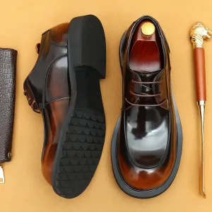 Top Layer Cowhide Men's Leather Shoes Business Casual Leather Shoes Men's Wide Feet British Glossy Big Head Top Layer Cowhide Youth Derby Shoes23692