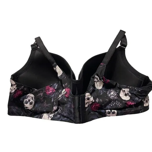 Torrid Womens NWT Skull Printed Black Lined Full Coverage Balconette Bra Sz 40F