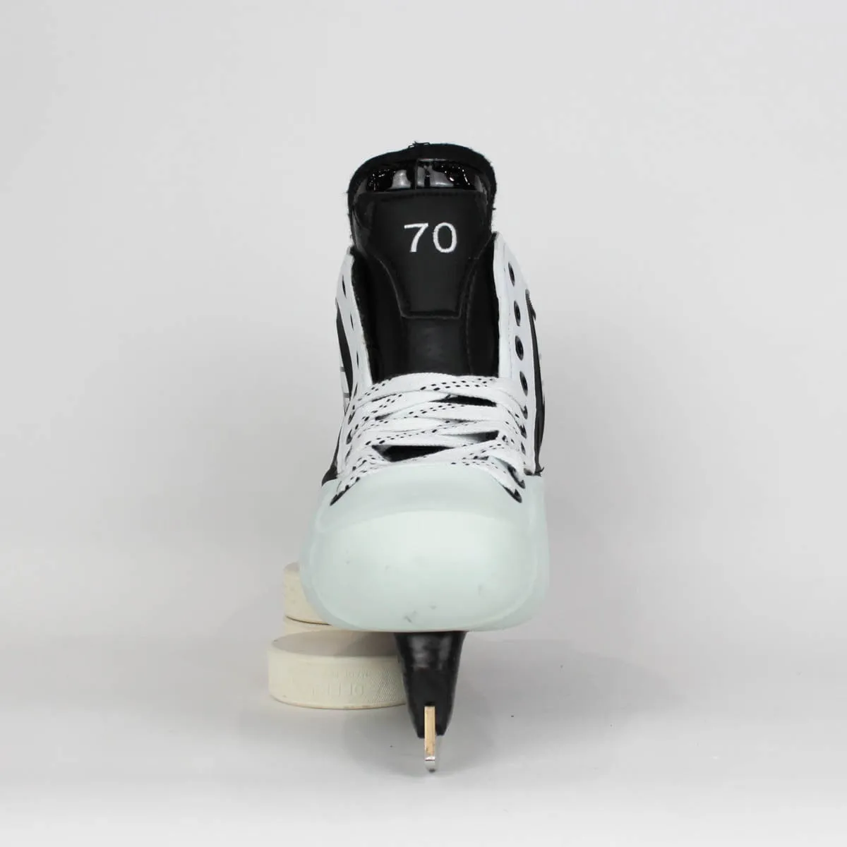 TRUE Senior One Piece Goalie Skates - Pro Stock - White Side/Toe - "70/71" - Size 10