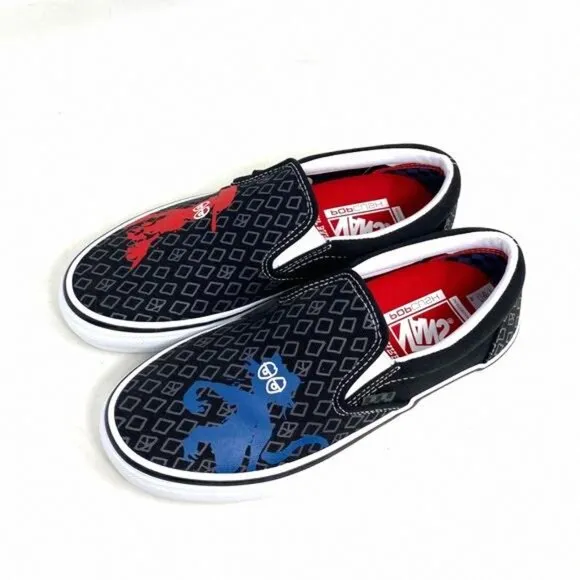 VANS x Krooked Slip On Sneaker Skateboard Black Canvas VN0A5FCAAPM Low Women For