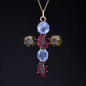 Victorian Gemstone Cross Pendant, GIA No-Heat Sapphires