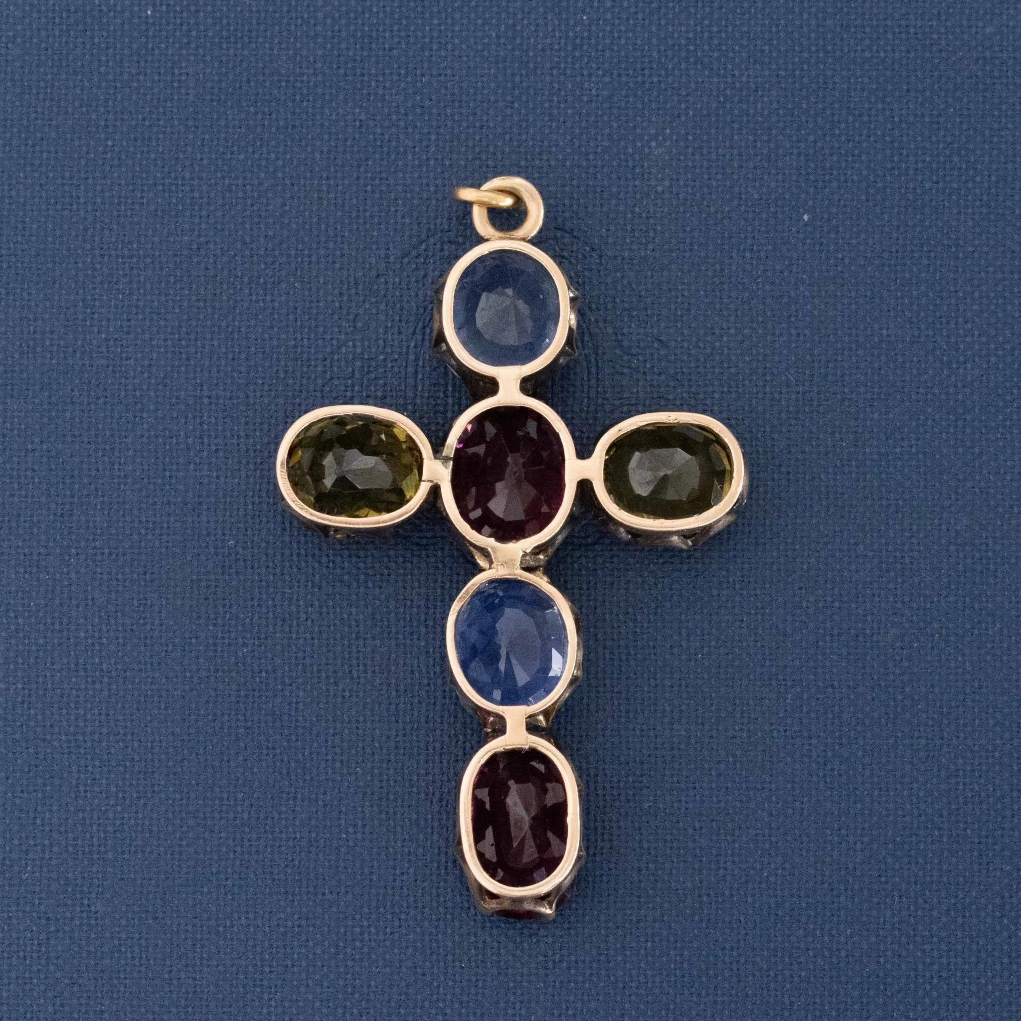 Victorian Gemstone Cross Pendant, GIA No-Heat Sapphires