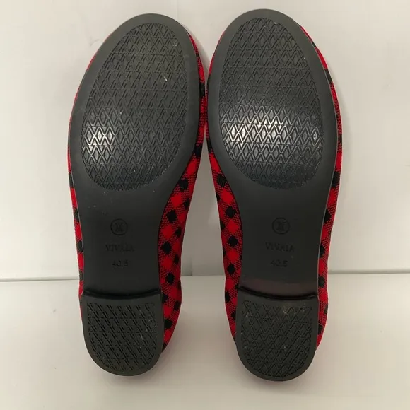 Vivaia Claire Round-Toe Red &amp; Black Checkered Flats; Pre-Owned EUC Size 40.5