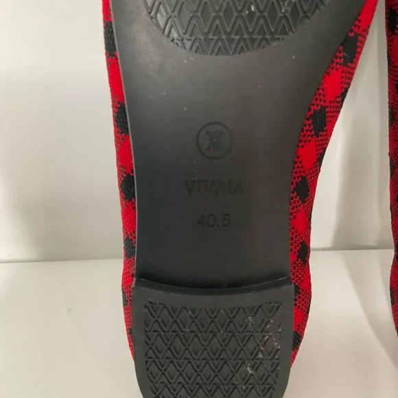 Vivaia Claire Round-Toe Red &amp; Black Checkered Flats; Pre-Owned EUC Size 40.5