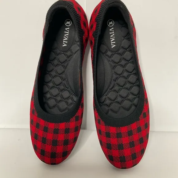 Vivaia Claire Round-Toe Red &amp; Black Checkered Flats; Pre-Owned EUC Size 40.5